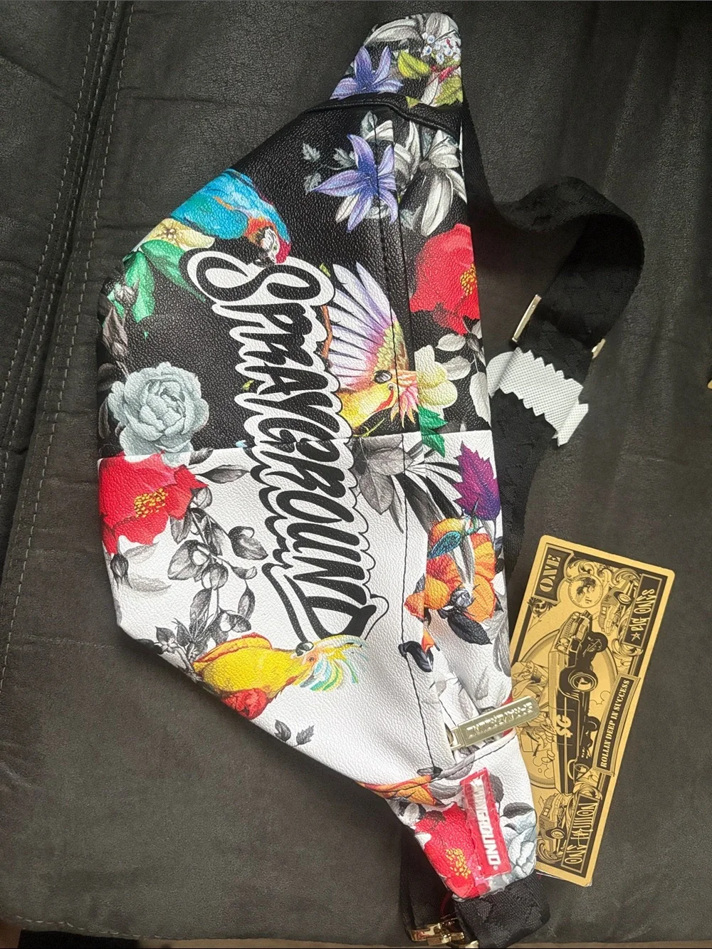 Sprayground Multicolor Floral Script Crossbody Waist Bag